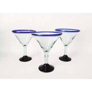 3 Vintage Margarita Glasses Hand blown Mexico glassware 100% Recycled Glass Barw